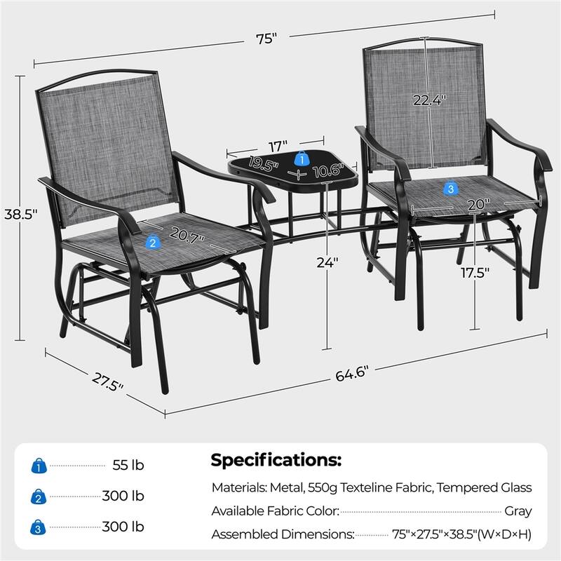 Yaheetech 2-Person Patio Glider with Table Swing Glider Chair