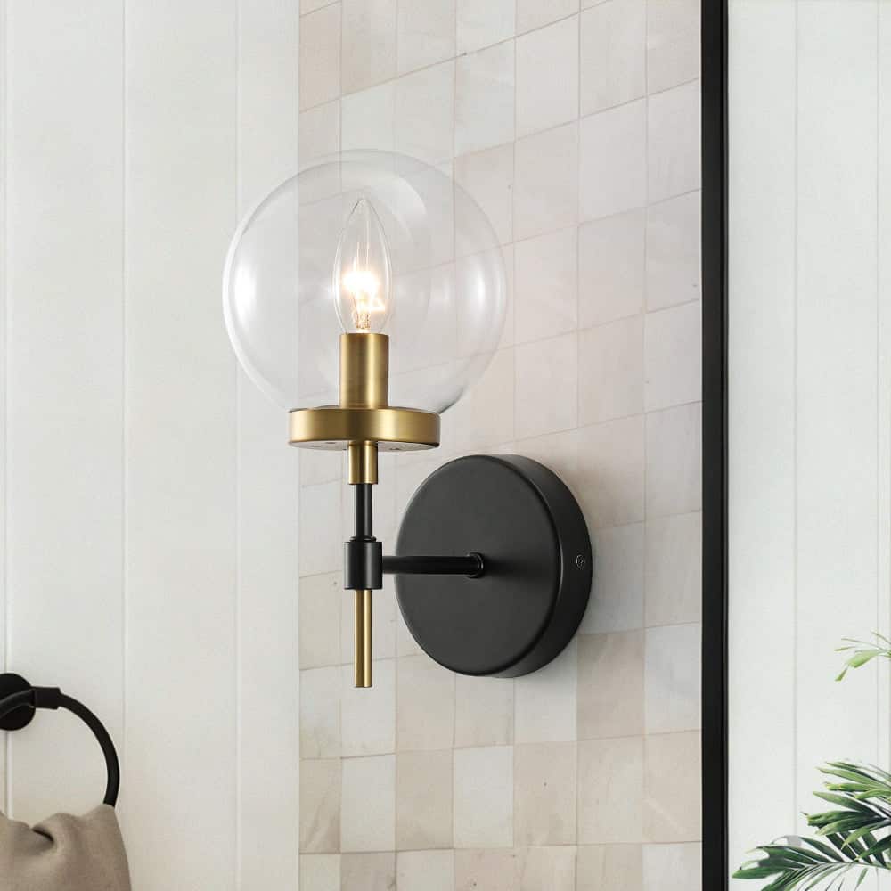 Modern 1-Light Two-Tone Clear Glass Armed Wall Sconce - 5.9 in