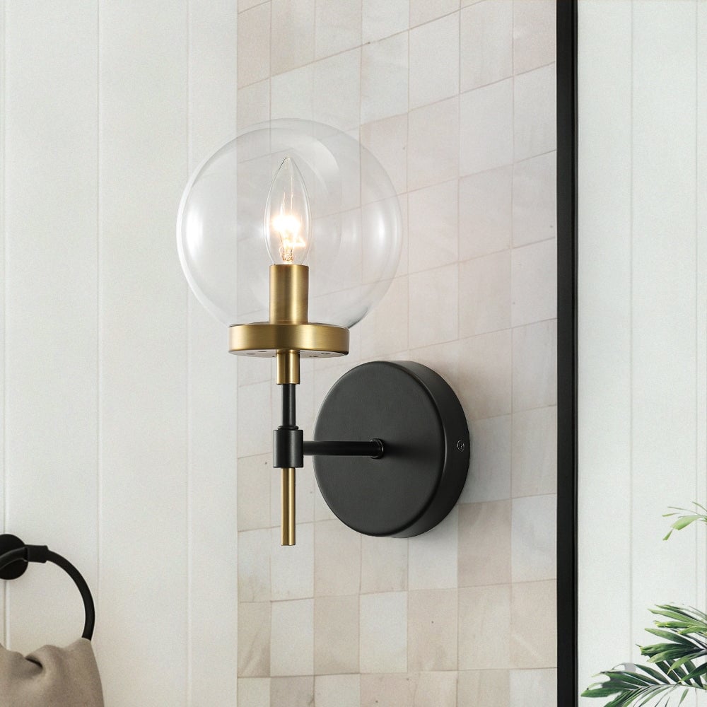 Modern 1-Light Two-Tone Clear Glass Armed Wall Sconce - 5.9 in