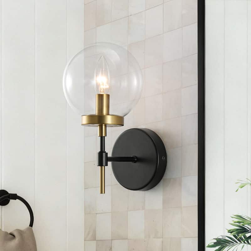 Modern 1-Light Two-Tone Clear Glass Armed Wall Sconce - 5.9 in