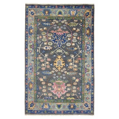 ECARPETGALLERY Hand-knotted Modern Oushak Dark Grey Wool Rug - 5'0 x 8'2