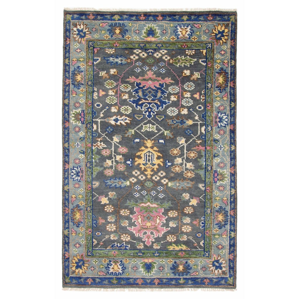 ECARPETGALLERY Hand-knotted Modern Oushak Dark Grey Wool Rug - 5'0 x 8'2