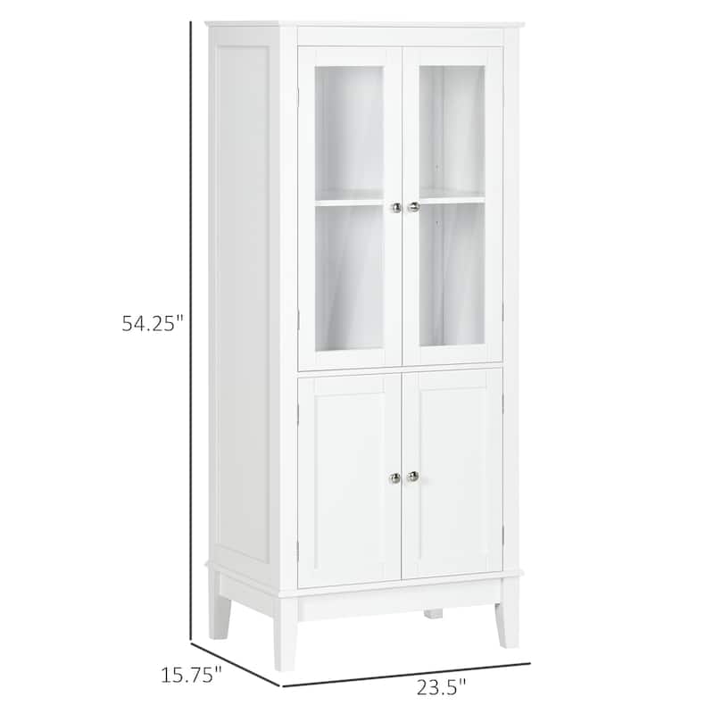 kleankin Bathroom Floor Cabinet with 2 Storage Cabinets, Tempered Glass Door, Freestanding Linen Tower with Adjustable Shelves