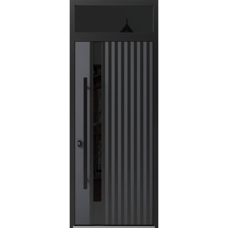 Front Exterior Prehung Steel Door Ronex 0144 Grey Entry Metal Painted W36xH80 Left hand Inswing - Grey - 36 x 96