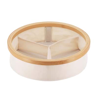 Round Foldable Storage Basket 3-Compartment Organizer - 12 L x 12 W x 4 H