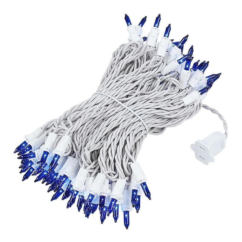 100 Light Christmas Mini Light Set, White Wire, 50' Long - Blue