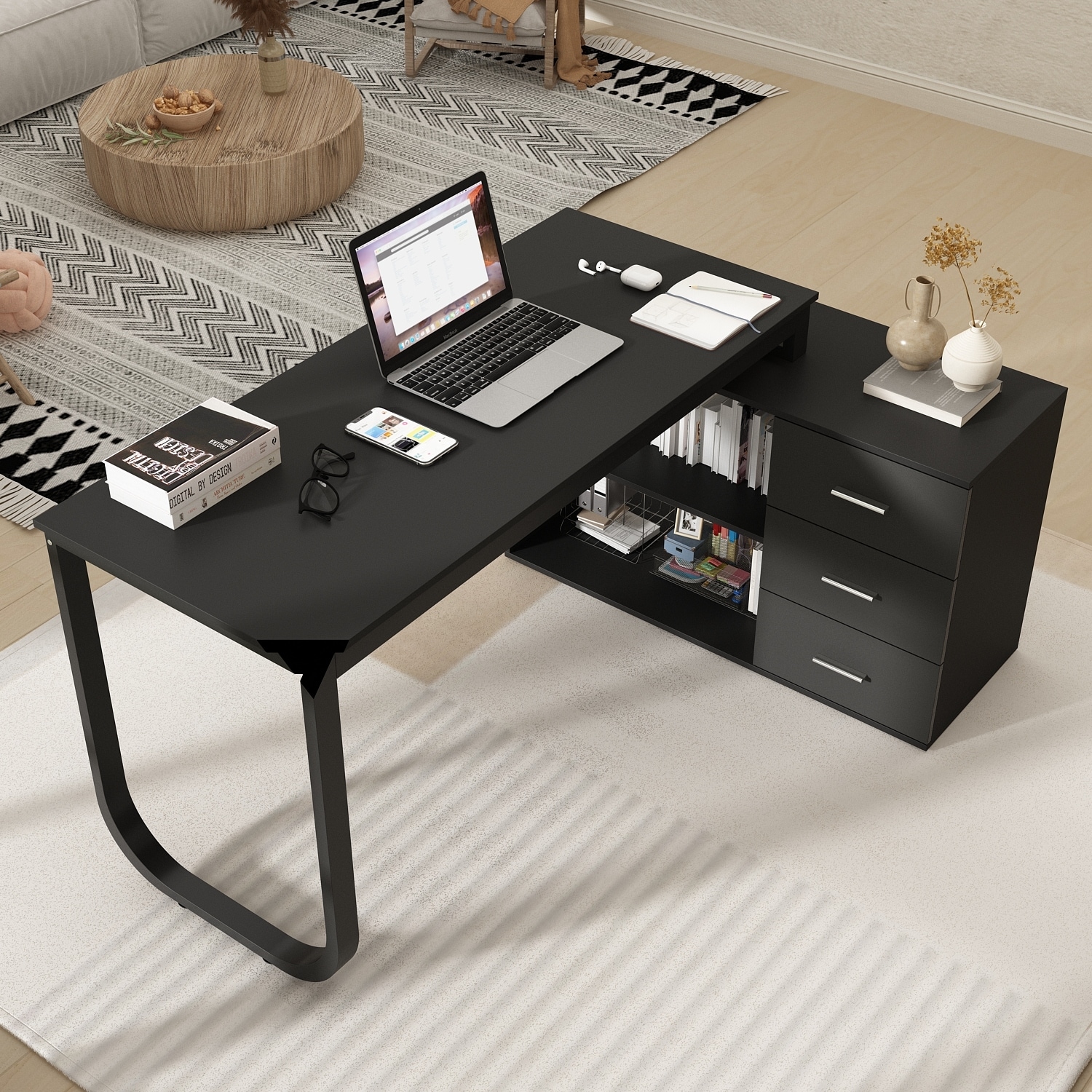 Glide Modern 3-drawer Wood and Metal Office Desk, 58-inches wide - On Sale  - Bed Bath & Beyond - 31294183