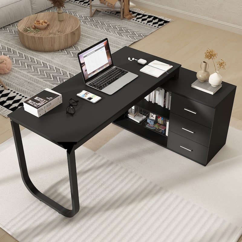 L-shaped executive desk With 3 Drawers for Home and Office