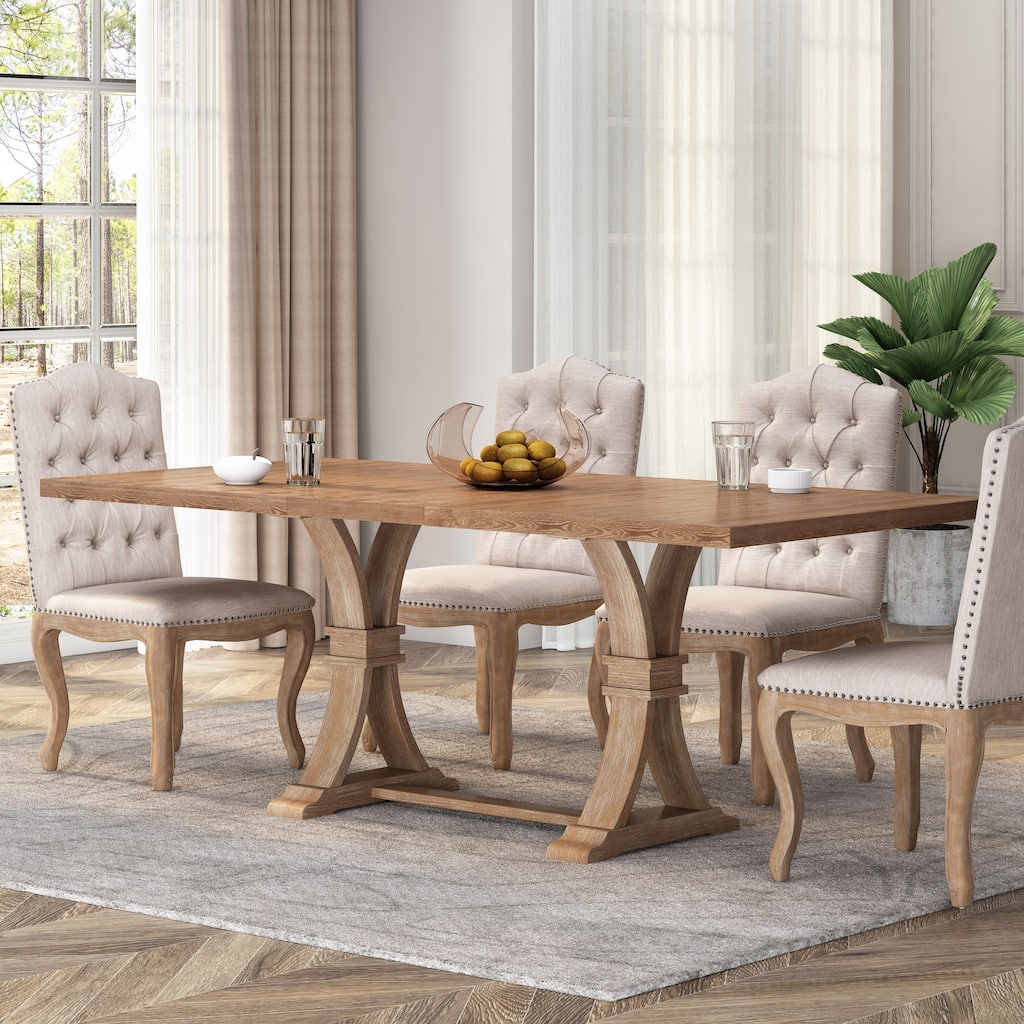 Christopher Knight Home - Rustic Extendable Dining Table with Rubberwood X-Frame Base and Extension Leaf