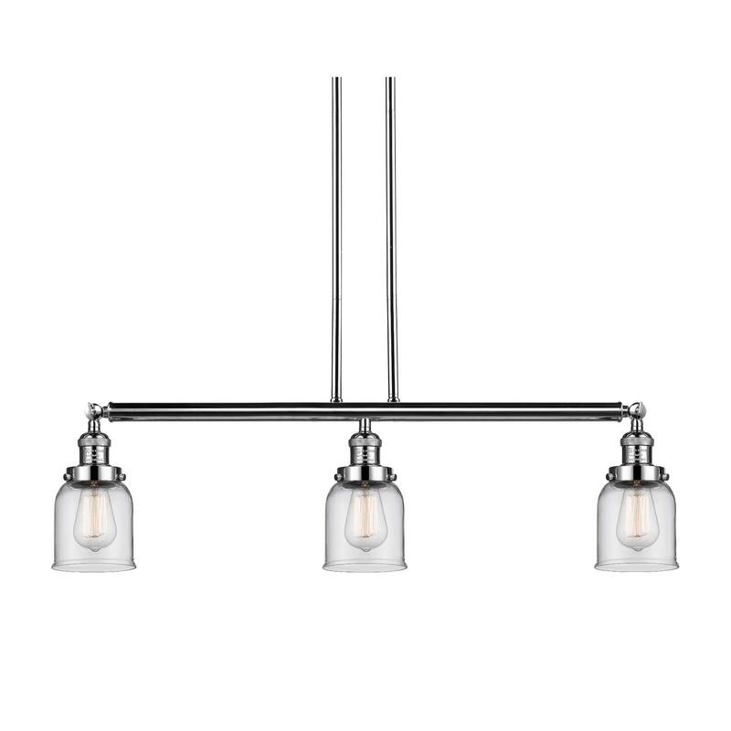 Innovations Lighting Small Bell 3 Light 38" Wide Linear Chandelier - Polished Nickel / Clear