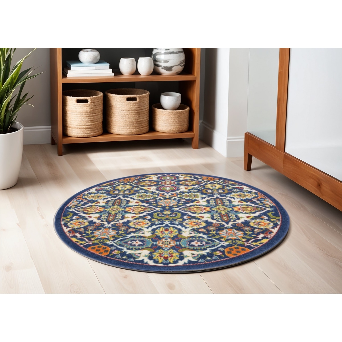 Goyim Power Loomed Geometric Floral Traditional Low Pile Area Rug By HomeRoots - 63' X '63' X '0.25