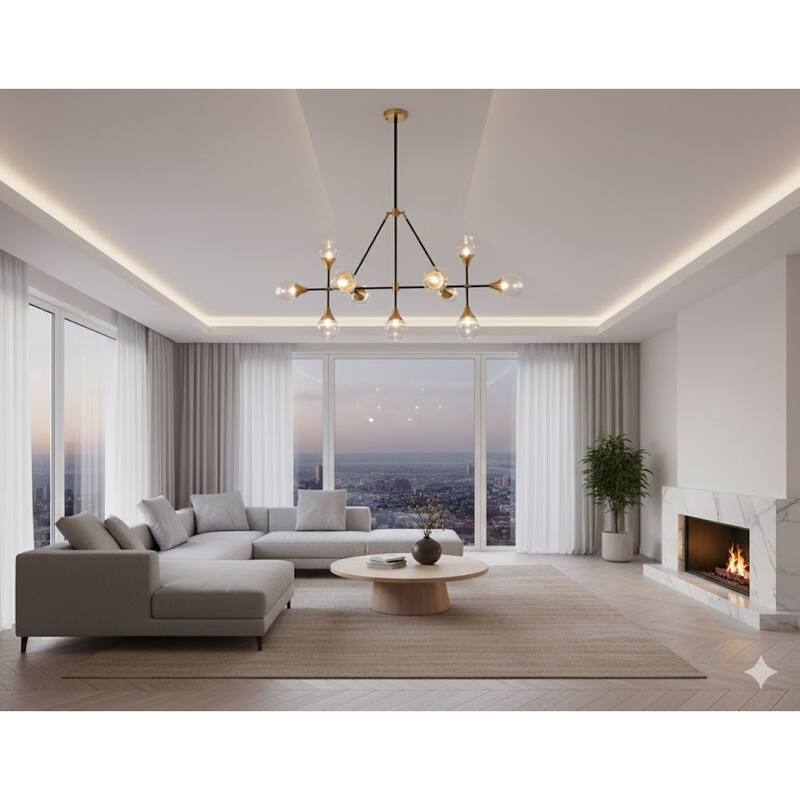 11 Light Black Metal Ceiling Fixture With Clear Glass Shades