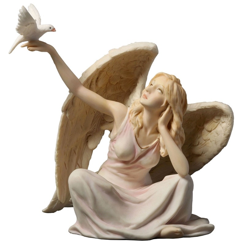 5.91 in H Angel Sitting with Dove Figurine Poly Resin
