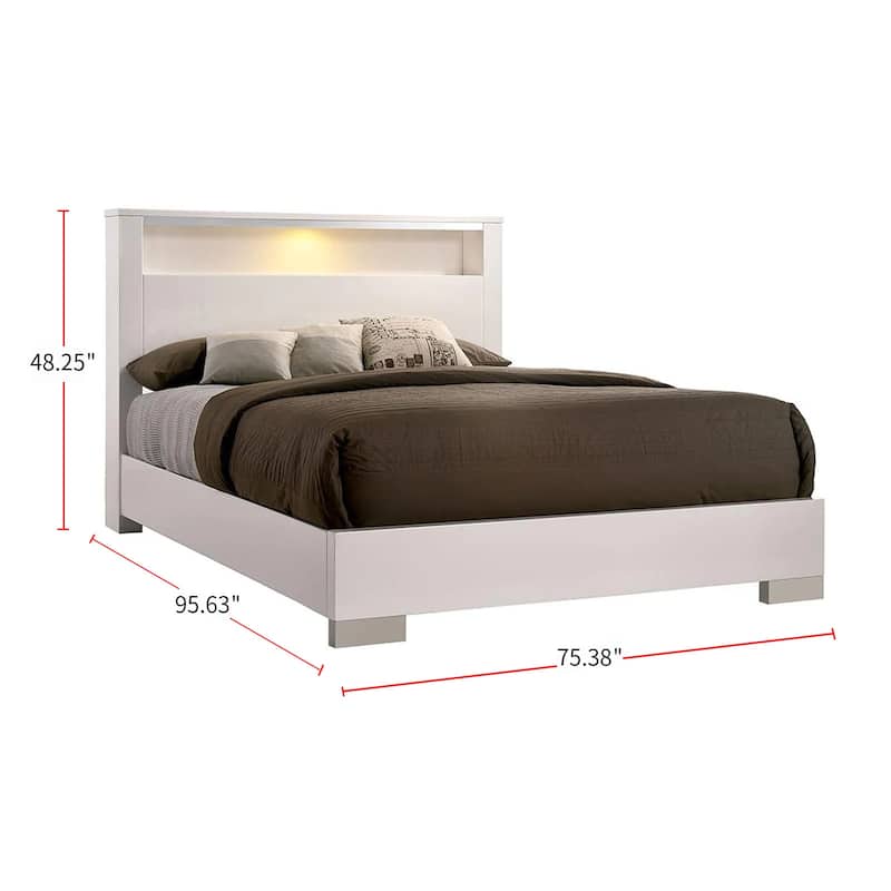 Wooden Bed With Shelf in HB, White