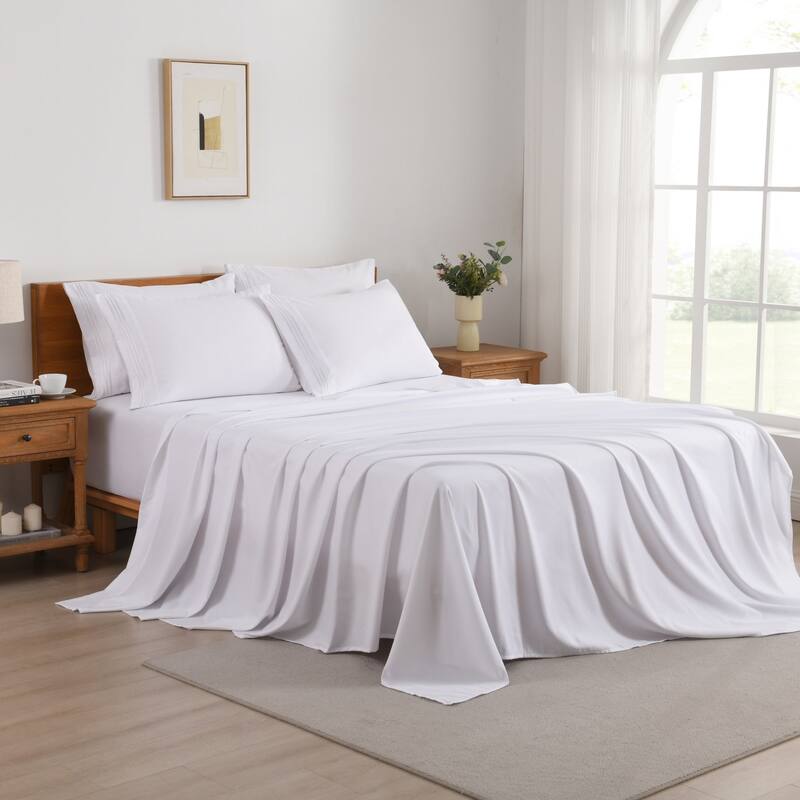 4/6 Pcs Soft Solid & Embroidery Bed Sheets Set