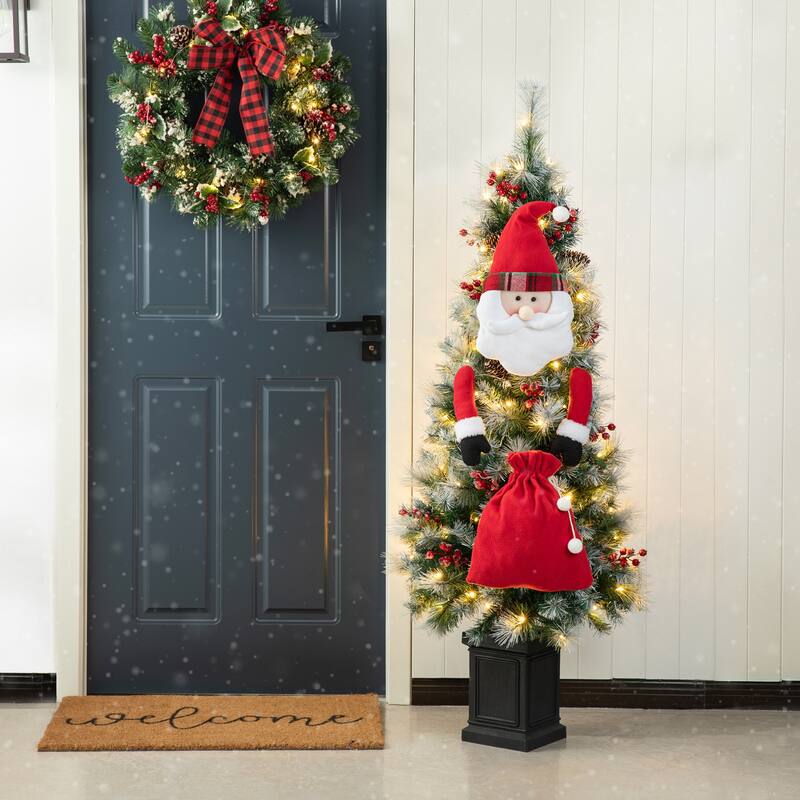 Glitzhome 4ft/5ft/6ft Pre-Lit Pine Artificial Christmas Porch Tree with Warm White Lights