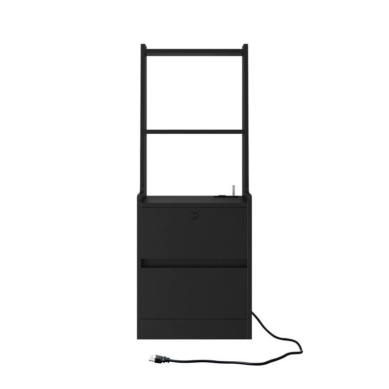 Nightstand with Charging Station, Smart Modern Night Stand with Bookshelf, Bedside Tables with Storage Cabinet Bedroom, Black