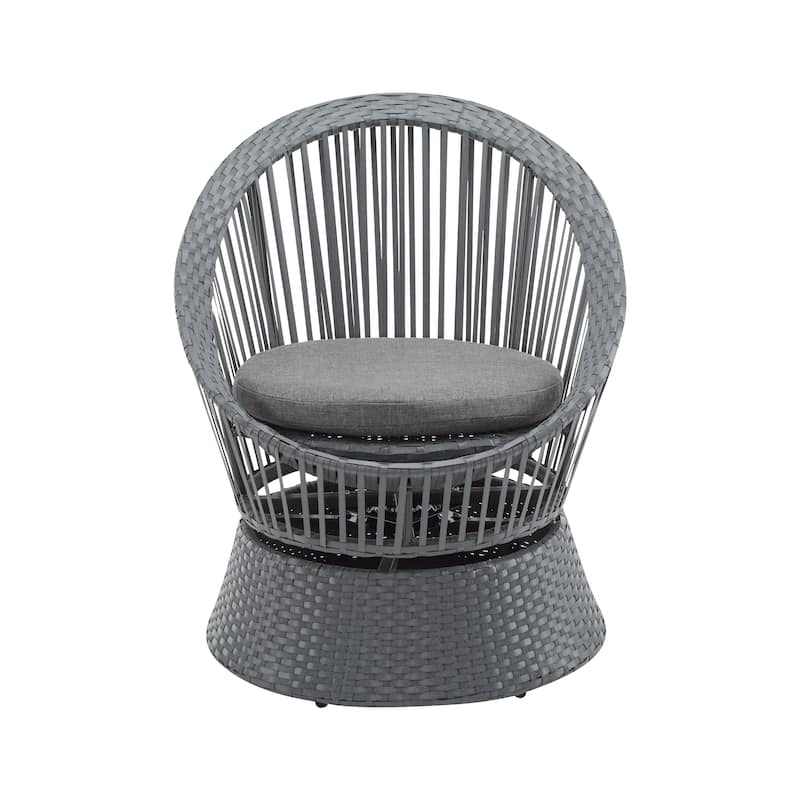 [Set of 2] 26.7" Modern Gray Swivel Wicker Chair Rattan Iron Frame Round Design Living Room