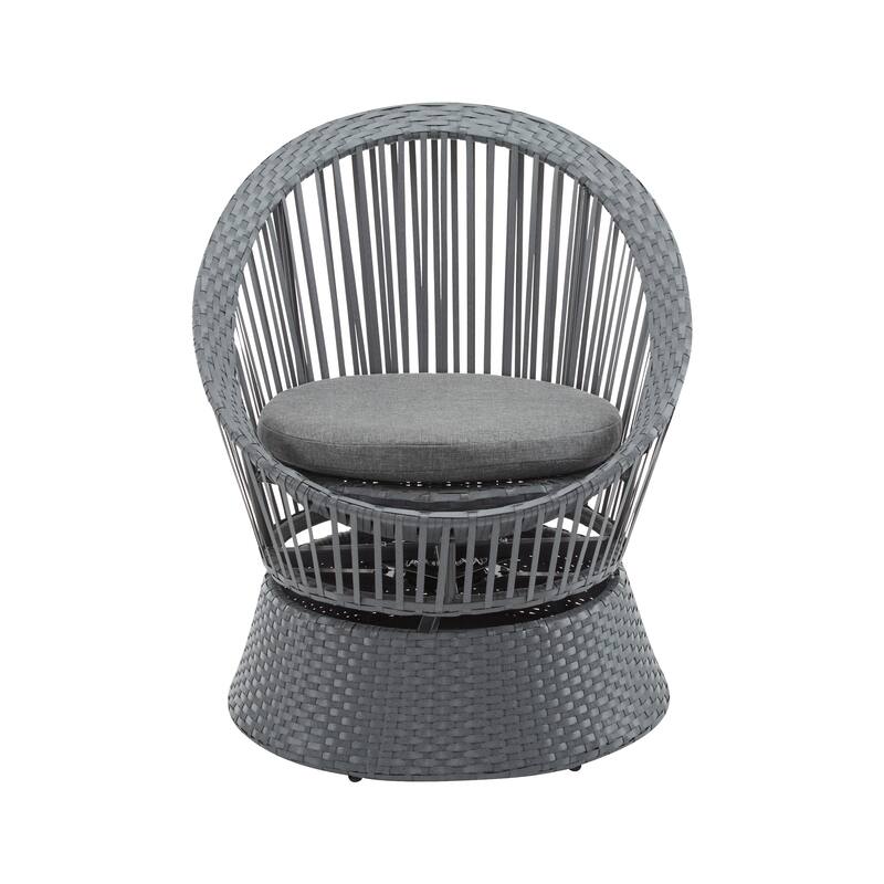 Christopher Knight Home - PureNest 26.7" Modern Gray Wicker Lounge Chair with Rattan and Iron Frame, Stylish Round Design
