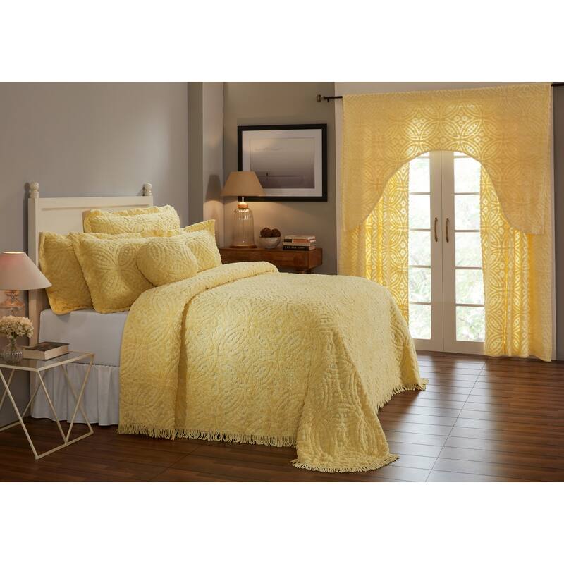 Better Trends Wedding Ring 100% Cotton Soft & Plush Chenille Tufted Bedspread - Loop Design, Machine Washable & Tumble Dry Safe - Yellow - Twin