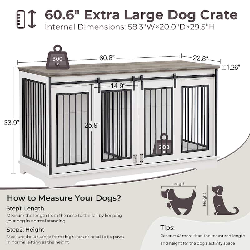Sapphome Dog Crate Furniture Large Breed TV Stand with 2 Sliding Doors,Grey