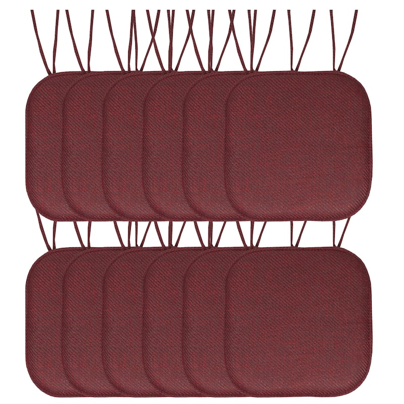 Sweet Home Collection Herringbone Stitch Memory Foam Non Slip Chair Cushion Pad with Ties 16" x 16" - Set of 12 - Burgundy