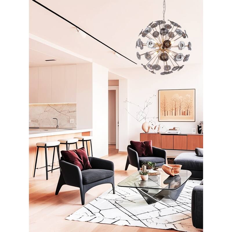 5-Light Gold Sputnik Orb Disco Chandelier with Aurora Grey Glass Shade