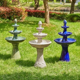 Glitzhome 45.25"H Oversized 3-Tier Ceramic Lighted Outdoor Fountain(Cobalt or Turquoise )