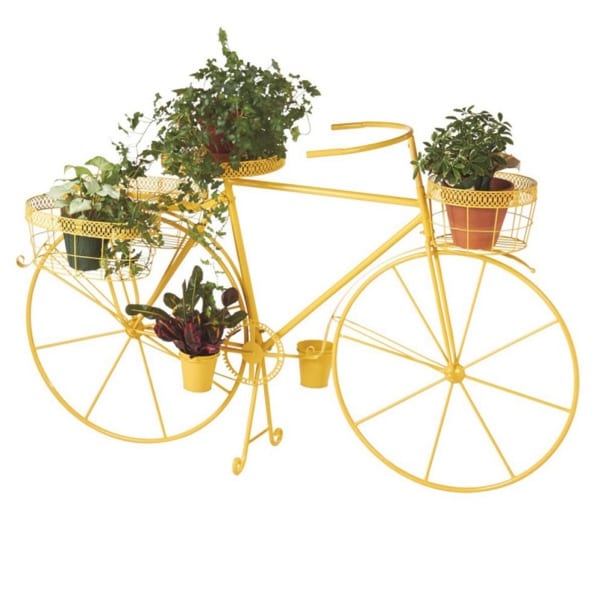 61" Vibrant Sunshine Yellow Outdoor Patio Garden Bicycle with Planter Baskets - N/A