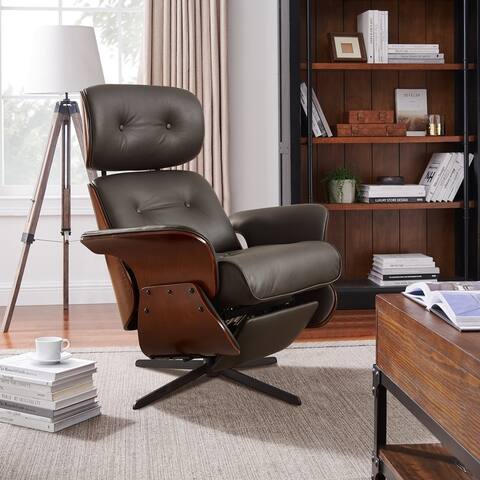 Art Leon Mid-century Modern Genuine Leather Lounge Chair Recliner