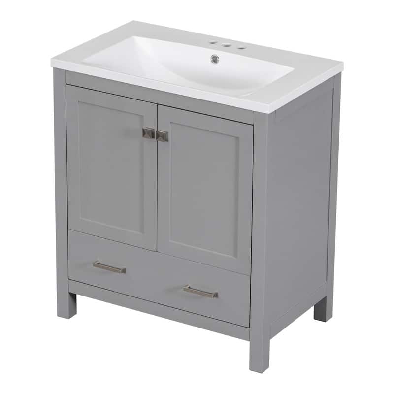30" White Bathroom Vanity with Single Sink, 2 Doors, and Drawer