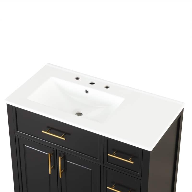 36" Modern Bathroom Vanity Set with Ceramic Sink, Storage Cabinet & Drawers