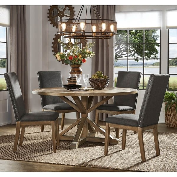 Shop Benchwright Rustic X Base Round Pine Wood Dining Set With