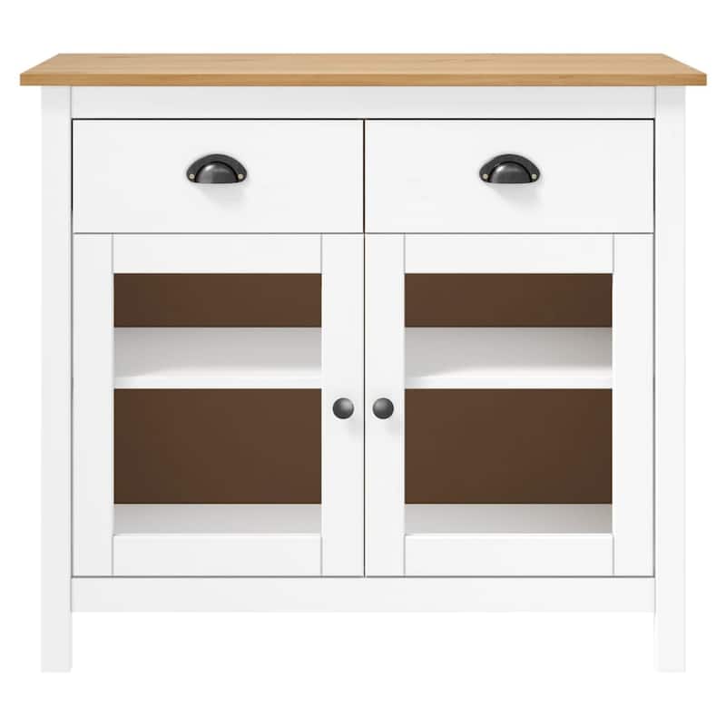 vidaXL Sideboard White and honey brown Solid pine wood Medium Sideboard - 15.7 x 35.4 x 31.5 in