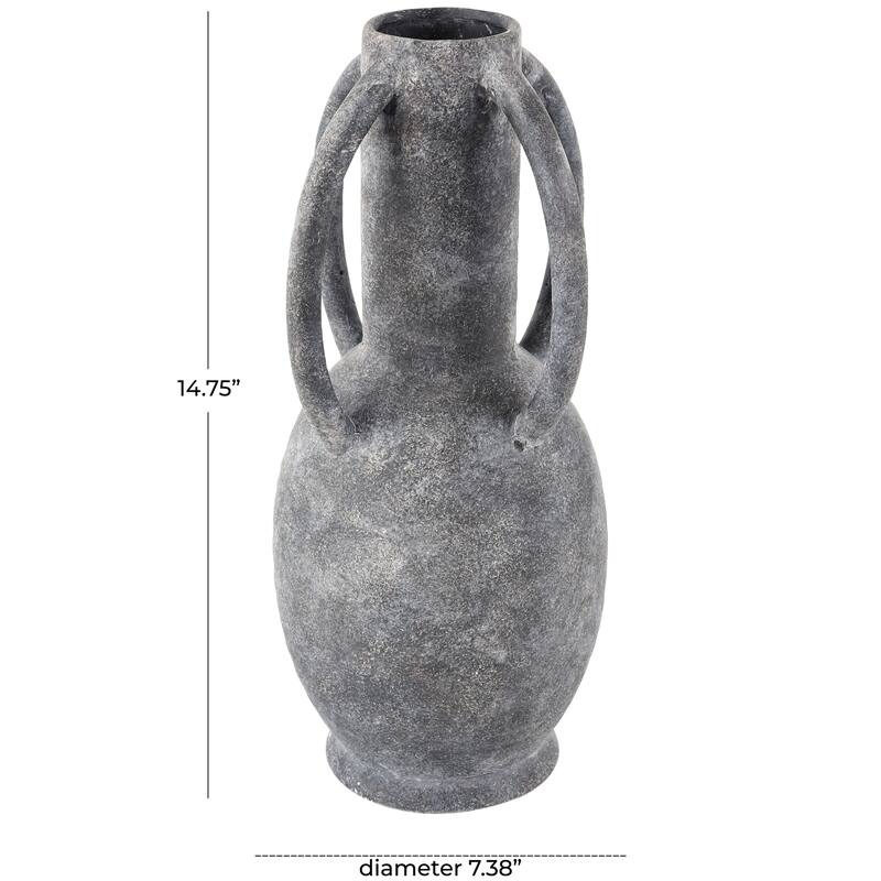 Gray or Cream Ceramic Textured Whitewashed Vase with 4 Handles