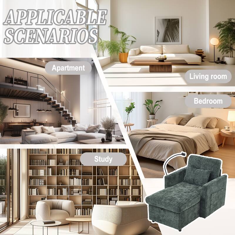 Multifunctional Lazy Person Sofa Recliner,Storage Backrest With Cell Phone Bracket Chenille Single Leisure Chair
