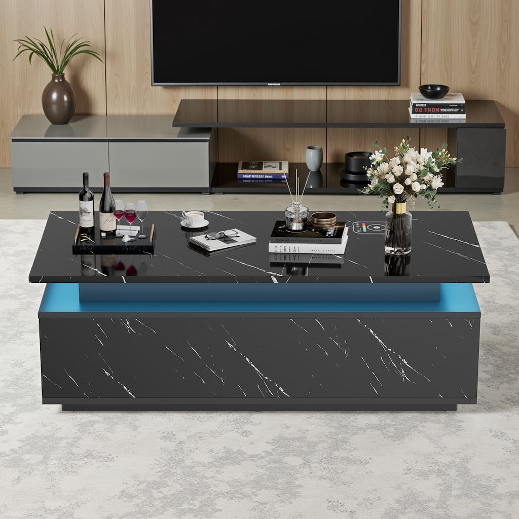 Pocassy 47.2 Inches Living Room Tables with Wireless Charging and Speaker