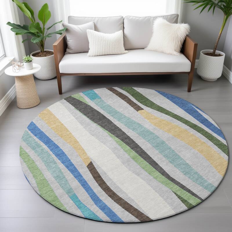 Machine Washable Indoor/Outdoor Modern Stripes Chantille Rug