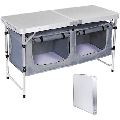 Folding Camping Table with Storage,Portable,Adjustable,Lightweight for Indoor and Outdoor Picnic, Beach, Hiking, Travel