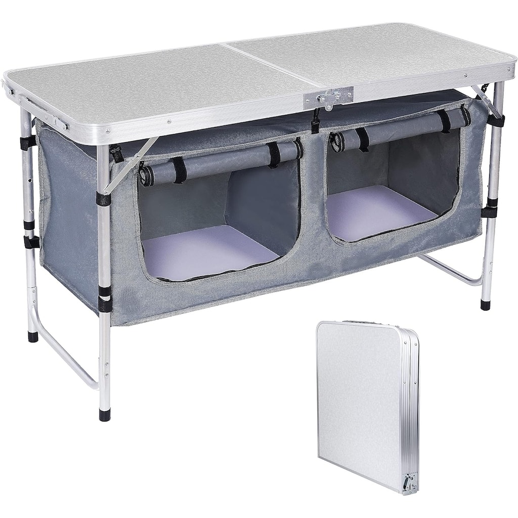 Folding Camping Table with Storage,Portable,Adjustable,Lightweight for Indoor and Outdoor Picnic, Beach, Hiking, Travel