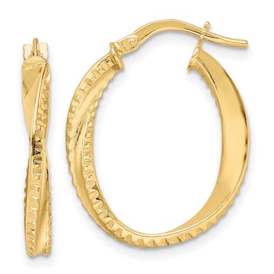 Curata 14k Yellow Gold Textured Twisted 24x3mm Oval Hoop Earrings