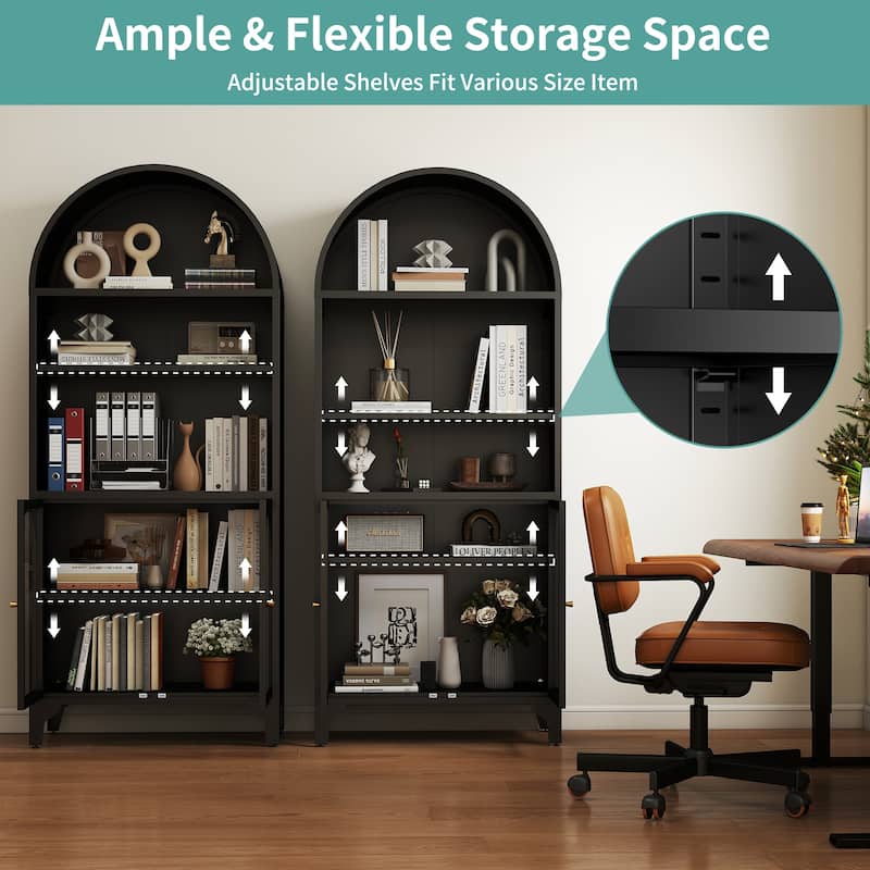 73.6-Inch Arched Metal Storage Display Cabinet with Adjustable Shelves