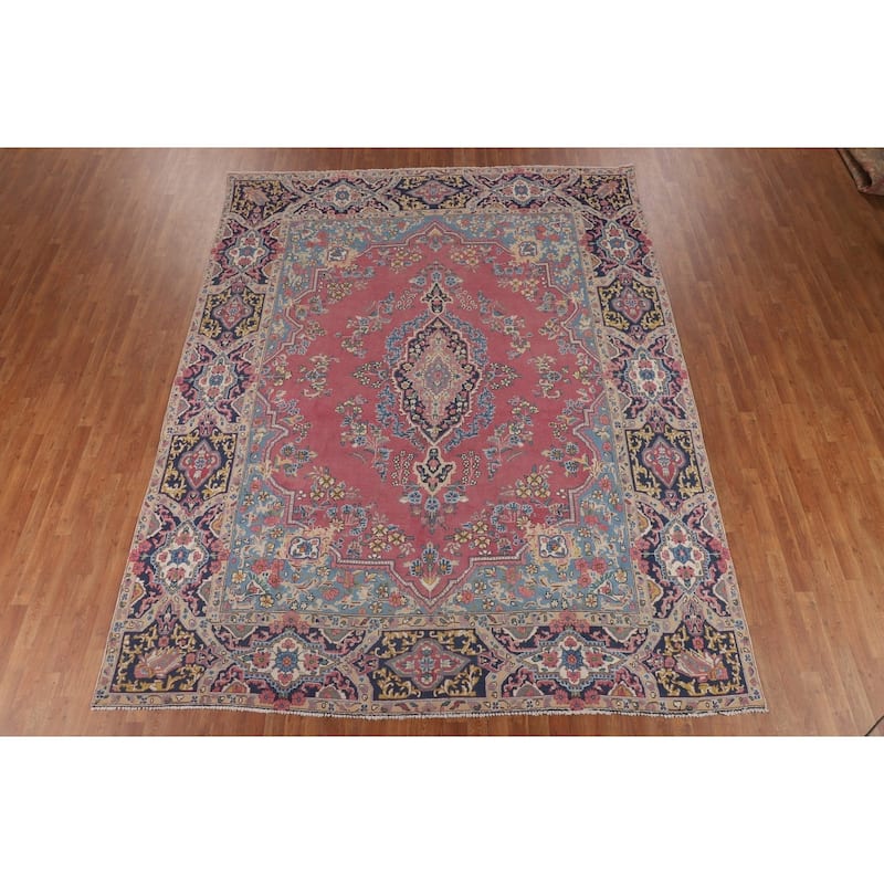 Pink Kerman Persian Vintage Area Rug Handmade Wool Carpet - 9'6"x 12'2"