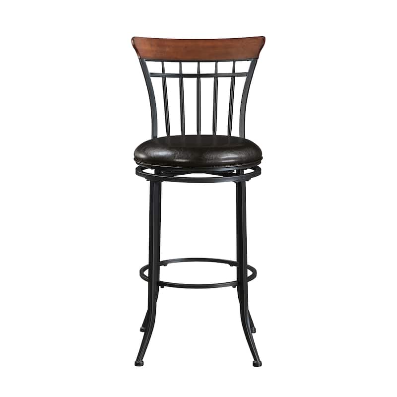 Single Pub Height Swivel Bar Chair - Black Metal Frame with Faux Leather Seat