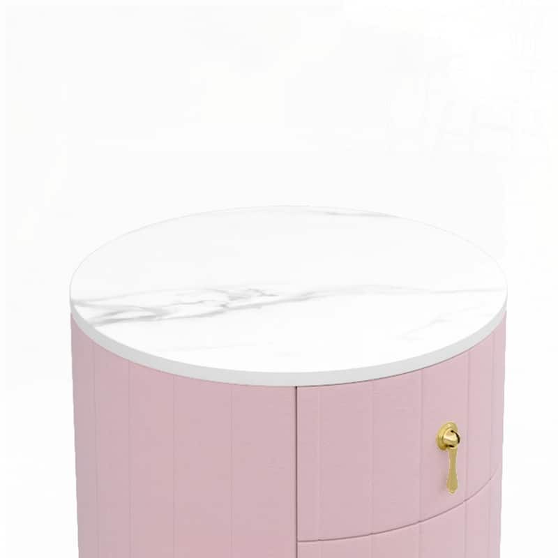 Round Bedside Upholstered Nightstand with 3 Drawers