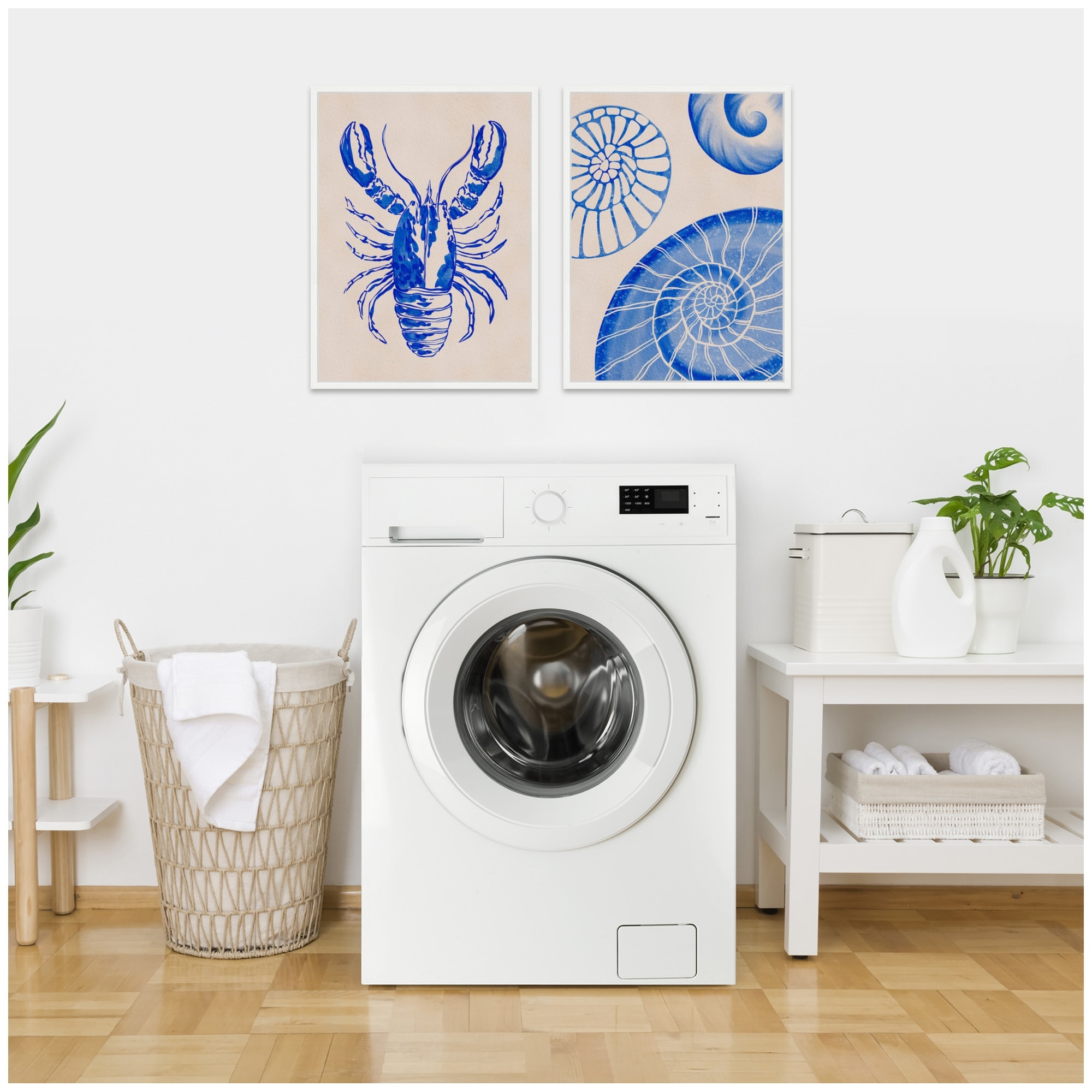 Kate and Laurel Sylvie Lobster and Ocean Charms 1 Framed Canvas Art Set by Nikita Jariwala