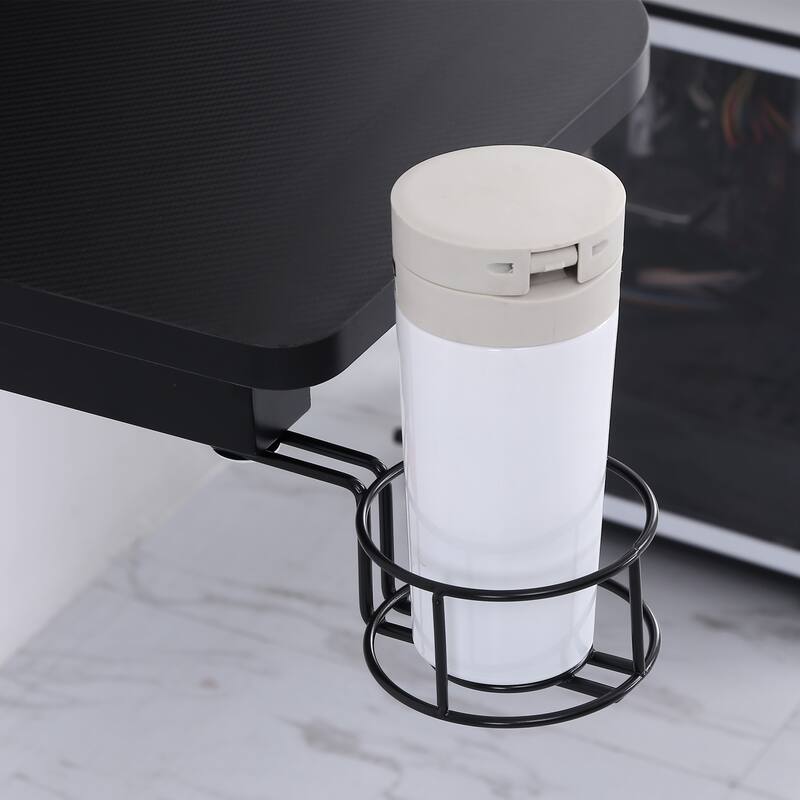 Racing Style 47" Gaming Desk with Double Layer Top, Carbon Fiber Surface, Cup Holder & Cable Management