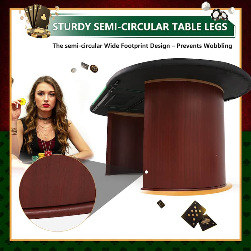 EROMMY 10 Player Oval Poker Table – Texas Hold'em Wood Grain Card Table with Cup Holders and Chip Tray