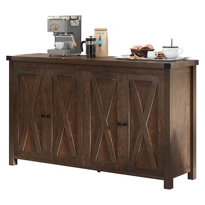 Moasis 55-inch Farmhouse Four-Door Buffet Cabinet Storage Kitchen Sideboard Buffet Table