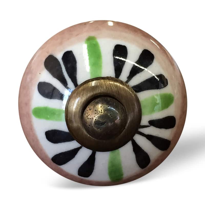 HomeRoots Set of Eight Brown And White Ceramic And Metal Drawer Pull Knobs - 1.5' X '1.5' X '1.5